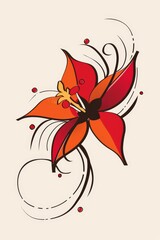 Obraz premium Red Flower With Swirls on White Background