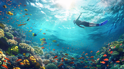 diver coral reefs fish underwater summer vacation celebration travel 