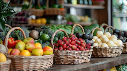 Farm vegetables and fruits at the market. Selective focus.
