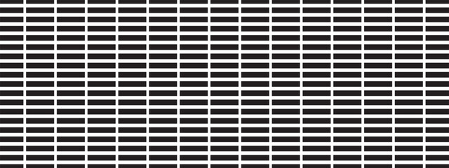 Perforated or surface with rectangular holes. Repeating black rectangles on white background. Grill, pegboard, radiator or speaker grid texture. Abstract mosaic pattern. Vector graphic illustration