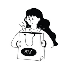 A female holding shopping bag denoting concept illustration of eid shopping