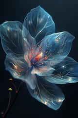 Glowing Blue Flower on Black Background