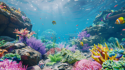 .fish underwater coral reefs sunbeam down from above summer vacation travel celebration 