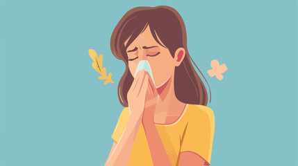 Young woman coughing on color background Cartoon Vector