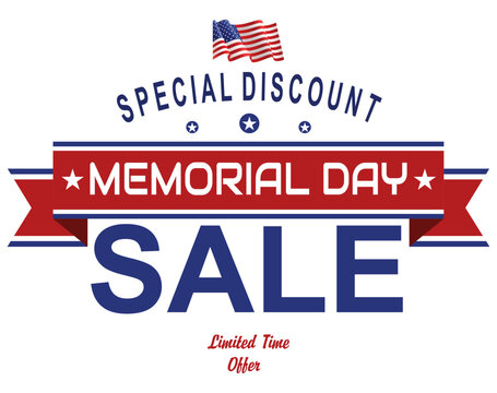 Memorial Day Sale Illustration with Flying Flag Pattern Stars in Patriotic Soldier Silhouette on Light Background. Vector American USA National Celebration Design with Typography Lettering for Coupon
