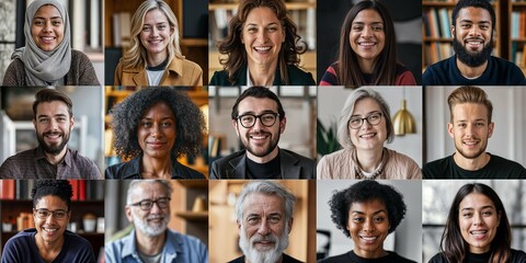 Diverse Group of Multiracial People Smiling in a Collage of Headshots