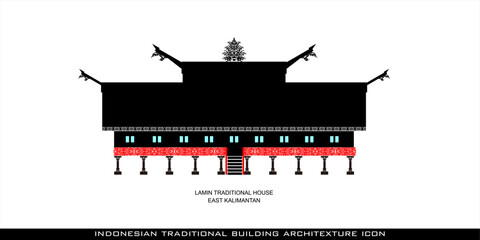 East Kalimantan Lamin Traditional House Icon, a series of Indonesian traditional house architectural icons