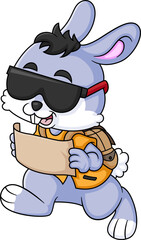 a cute rabbit reading a map and running