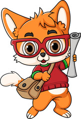 Cute fox on his way to school
