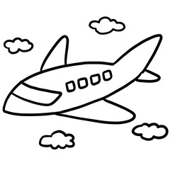 Fototapeta premium Hand drawn plane outlines for transportation, commute, travel, colouring book, trip, vacation, journey, holidays, stickers, logo, icon, post card, print, ad template, standee, campaign badges, tattoo