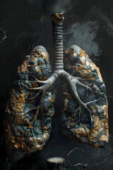 Detailed 3D Rendering of Smoker's Damaged Lungs - Cautionary Health