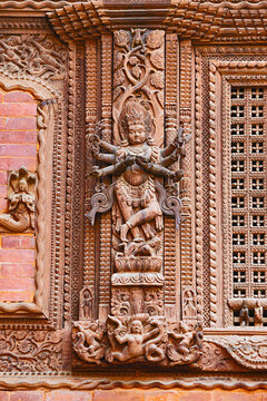 Wooden Carving Statue of Bhairava on Kathmandu Durbar Square, Kathmandu, Nepal.