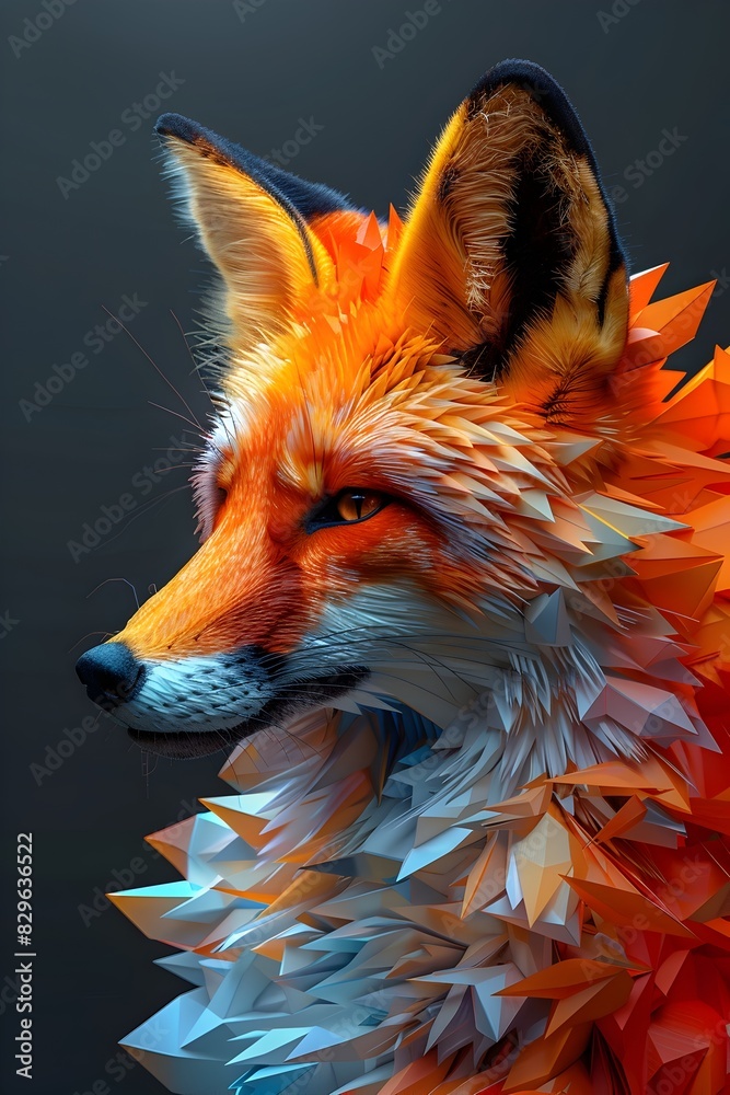 Sticker dynamic geometric fox:an abstract and vibrant digital artwork showcasing stylized animal forms and m