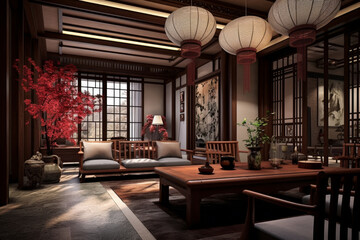 Interior design. Computer Generated Image Of Modern apartment living room. Architectural Visualization. 3D Render.
