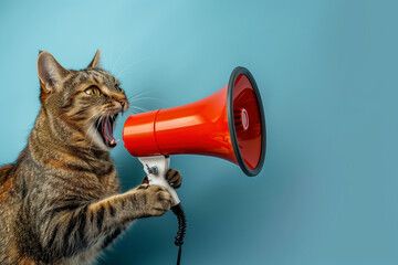 Fototapeta premium Cat Shouting into Megaphone