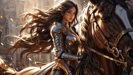 A Knight is riding her horse after the Victory.