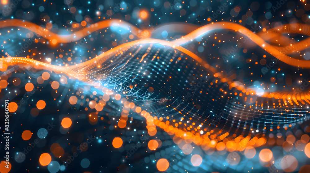 Aufkleber abstract technology stream background. digital dynamic wave of dots. network connection structure. 3