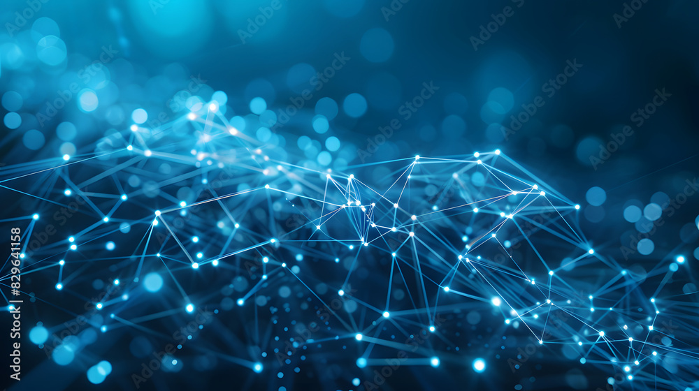Poster abstract connected dots and lines on blue background. communication and technology network concept w
