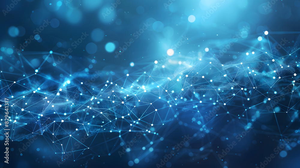 Poster abstract connected dots and lines on blue background. communication and technology network concept w