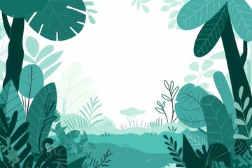 The background with a blank center is surrounded by illustrations of green tropical plants.