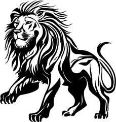 Majestic black and white stencil lion, A powerful and elegant design. 