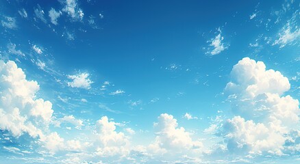 夏の空と入道雲のアニメ風イラスト