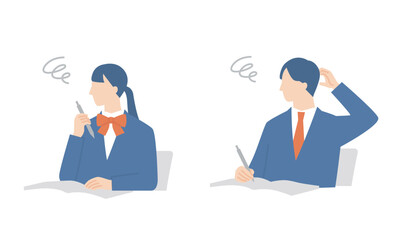 勉強で悩む制服の学生たち