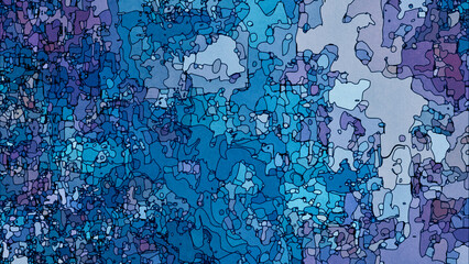 Abstract segmented textured texture background. Watercolor, fractal, bright colors of underwater ocean world, black outlines, paper. Footage, poster, wallpaper, illustration.