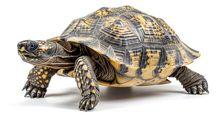 Obraz premium Hermann tortoise turtle d'hermann testudo hermanni isolated white background studio lighting profile view side view entire full whole