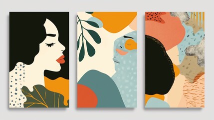  oil painting style abstract face of women wall art decor mock up idea, summer tropical forest