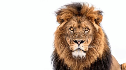 Fototapeta premium Portrait of a Male adult lion looking at the camera, Panthera leo, isolated on white