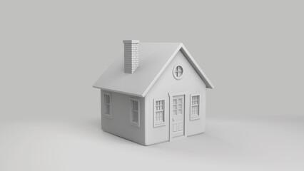 Small white house isolated on neutral background 3d illustration