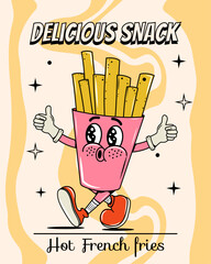 Sandwich poster in groovy style. Food and drinks. Quick snack. Y2k elements and shapes. Vector. Isolated. Comic and character. Legs and hands.  Vector  illustration. Walking. Retro sticker. Fresh 