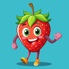 Animated strawberry character running with a smile. Cartoon strawberry in sneakers, active and joyful. Playful strawberry character exercising with energy