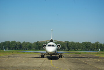 front view Dassault Falcon 7X three engine long range corporate jet 