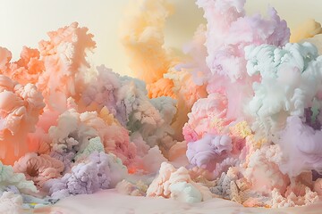 A silent explosion of pastel-colored, soft-edged shapes in a void