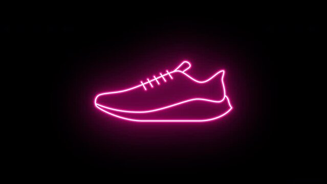 Neon sport shoe icon animation, fast colorful flicker. Glowing neon sneaker sign, looped fast winking animation. Training footwear, running sneaker, fitness and gym, sport shop. Sequence of 9 colors
