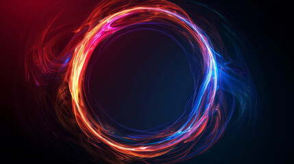 Vibrant red and blue energy flow in circle against black background.