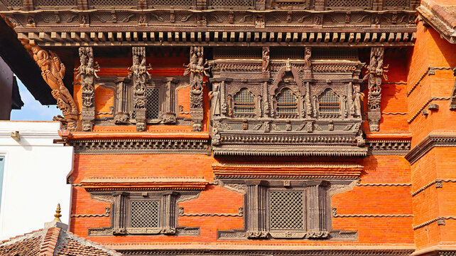 Architecture of Nine Storey Palace, Kathmandu Durbar Square, Kathmandu, Nepal.