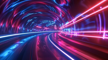 3D rendering of a futuristic tunnel with glowing neon lights