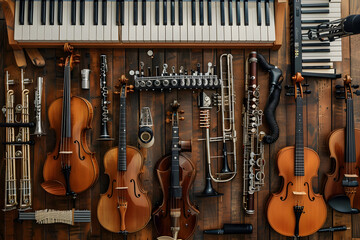 A Harmonious Ensemble: Classical and Modern Instruments Creating Symphonic Unity in a Cozy Studio