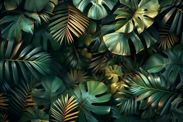 Digital image of dark green background palm leaves, high quality, high resolution