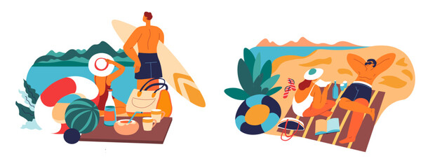 Beach Picnic Relaxation Vector Illustration