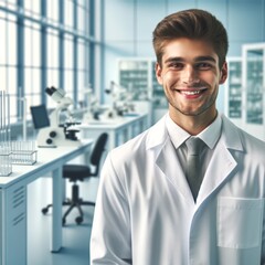 Smiling Scientist in Modern Laboratory