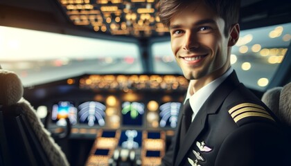 Smiling Pilot in Airplane Cockpit