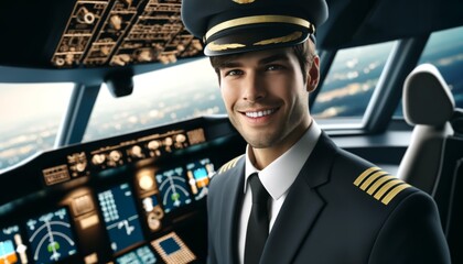 Smiling Airline Pilot in Cockpit