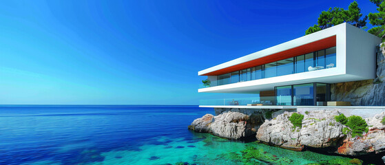 Sleek modern house merging with sea and sky