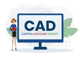 CAD. CAPITAL ACCOUNT DEFICIT acronym. Concept with keyword and icons. Flat vector illustration. Isolated on white.