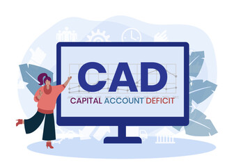 CAD. CAPITAL ACCOUNT DEFICIT acronym. Concept with keyword and icons. Flat vector illustration. Isolated on white.