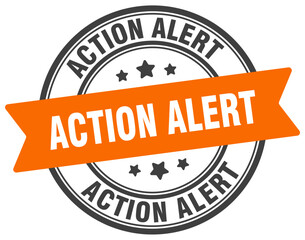 action alert stamp. action alert label on transparent background. round sign